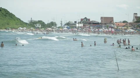 Crowd of people on the beach, beautiful day of summer Stock Footage 42029729
