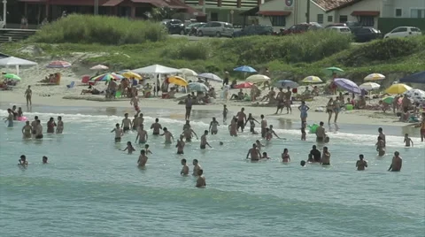 Crowd of people on the beach, beautiful day of summer Stock Footage 42054763