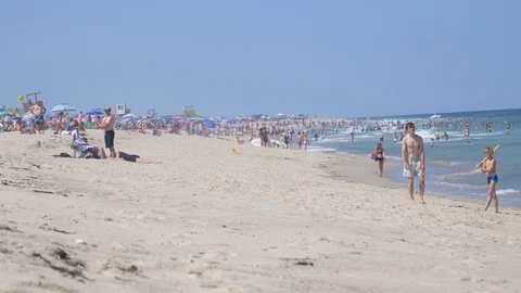Crowd of People on a Beach in Cape Cod Stock Footage 113253732