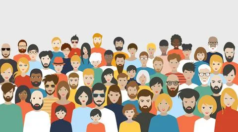 Crowd of people. A big group of different people. Vector. Stock Illustration