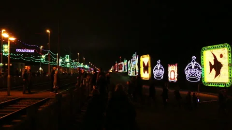 Crowd of people at blackpool light show Stock Footage 48483488