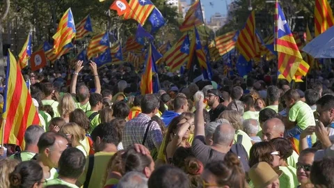 Crowd of People with Catalan Flags Stock Footage 80033163