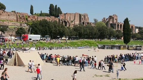 Crowd of people at Circus Maximus during 2,771st Birth of Rome celebrations Stock Footage 97230868