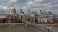 Crowd People Crossing Pedestrians Bridge London Aerial View Skyline Traffic UK HD Footage