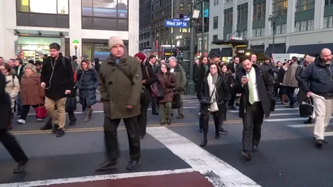 Crowd of people crosswalk during rush hour - 4K stock video Stock Footage 76193471