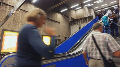 Crowd of people  on the escalator in subway, going home after work Stock Footage 135274452