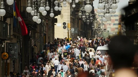 Crowd of People at Ferran Street in Barcelona Stock Footage