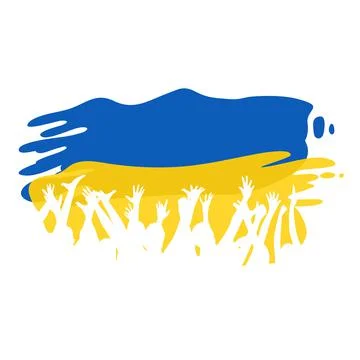 Crowd of people on the flag of Ukraine Stock Illustration