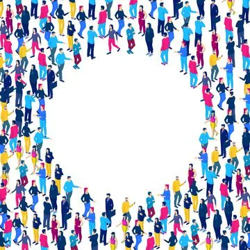 Crowd people form empty circle in center isometric template. Male and female Stock Illustration