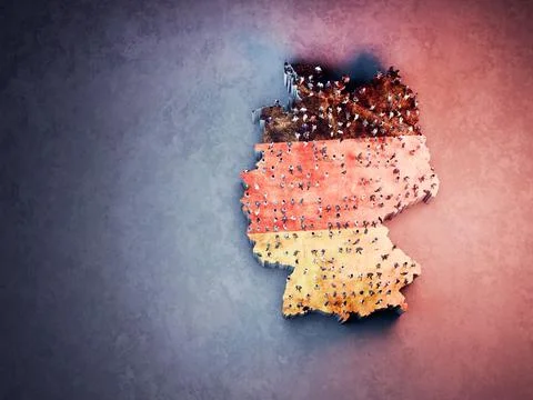 Crowd of people forming Germany map with flag colors Stock Illustration