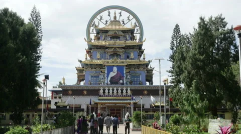 Crowd of people going to Big Buddhist monastery Stock Footage 60048299