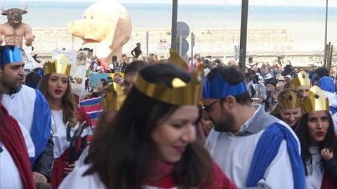 Crowd Of People Having Fun at Carnival Festival Parade Crete Greece (11) Stock Footage 104027351