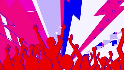 Crowd of People Having Fun at  Concert 2D Animation.  Stock Footage 238947703