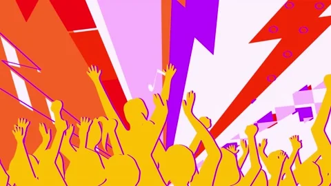 Crowd of People Having Fun at  Concert 2D Animation.  Stock-Footage 238947775