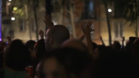 Crowd of People having Fun during a Street Concert Stock Footage 88152247