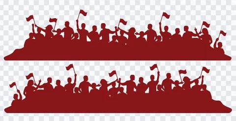 Crowd People Holding Flags Silhouettes Elements for Indonesia Independence .. イラスト素材