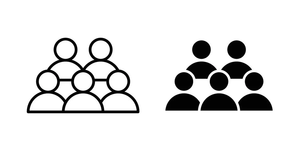 Crowd people icon linear versions pack on white background Stock Illustration