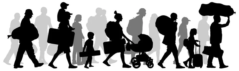 Crowd people immigrant. Silhouette vector illustration Stock Illustration