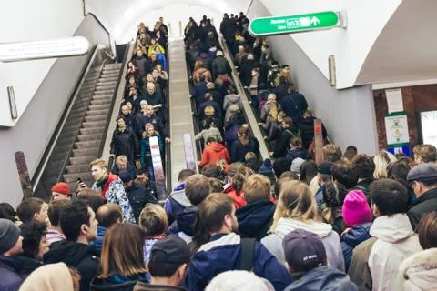 Crowd of People Inside Subway at Rush Hour 스톡 사진