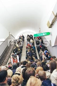Crowd of People Inside Subway at Rush Hour Stock Photos