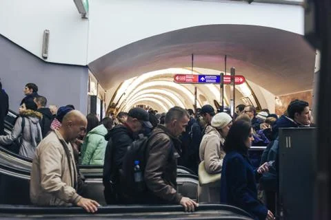 Crowd of People Inside Subway at Rush Hour Foto stock