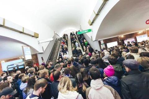 Crowd of People Inside Subway at Rush Hour Stock Photos