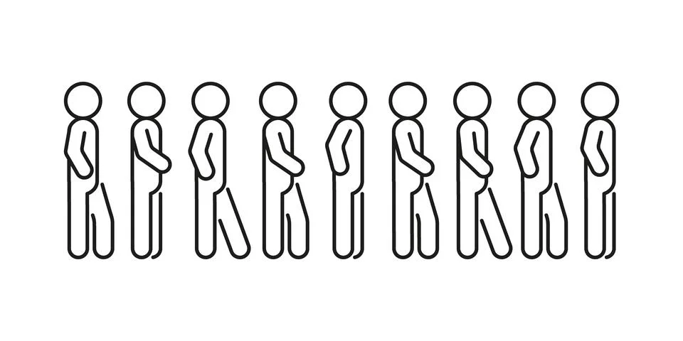 Crowd people in line, waiting in queue. Long wait. Vector line Illustrazione stock