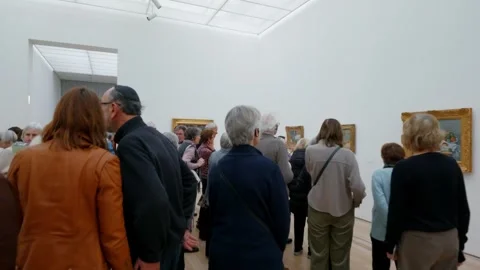 Crowd of People Looking at Art Inside Fondation Beyeler Museum in Basel Stock Footage 346822561