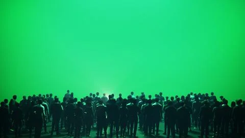 Crowd of people looking at green screen background Stock Illustration