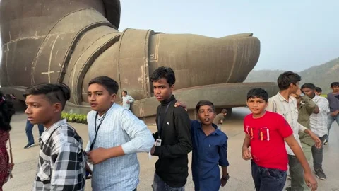 Crowd of People Moving at the Statue of Unity. Stock Footage 274726867