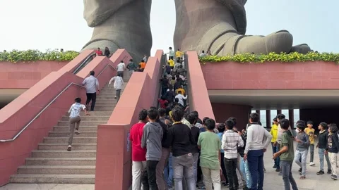 Crowd of People Moving at the Statue of Unity. Stock Footage 274727716