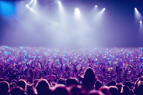 Crowd of people in music festival at spectacular night concert Stock Illustration