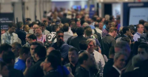Crowd of people at NAB Show 2016 exhibition in Las Vegas Convention Center 4K Stock Footage