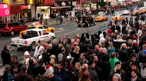 Crowd of people in New York City times square Stock Footage