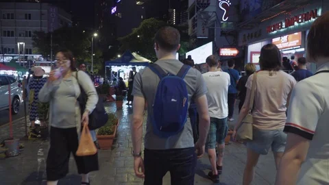 Crowd people in night scene at Jalan Bukit Bintang Stock Footage 106566419