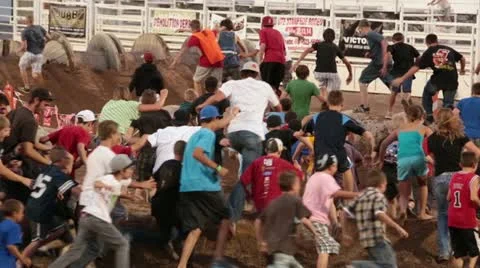 Crowd people obstacle course slow P HD 0840 Stock Footage