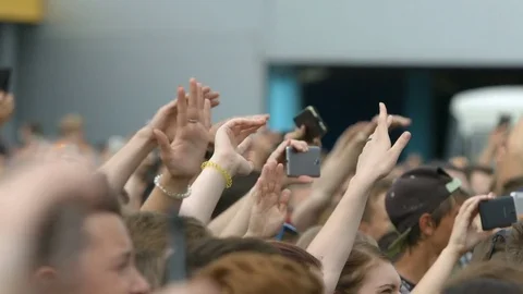 Crowd of people on open air concert, slam Stock Footage