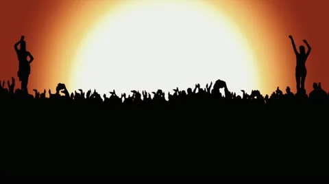 Crowd of people. Orange background, slow zoom Stock Footage 20618528