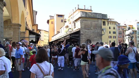 Crowd of people on Ponte Vecchio Bridge Stock Footage 38215859