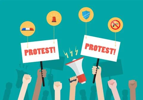 Crowd of people protesters with security icons Stock Illustration