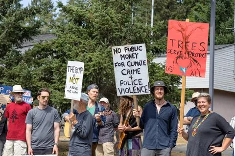 Crowd of people protesting at the RCMP Stand Down Event regarding the Fairy Stock Photos