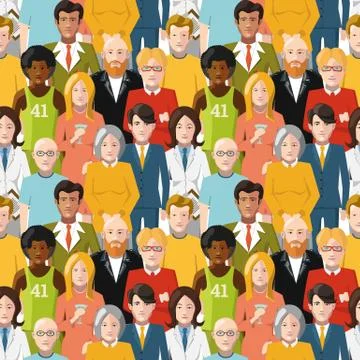 Crowd of people seamless pattern Stock Illustration
