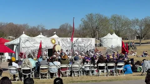 Crowd of people sitting on grass watching Taiko drum at Phoenix Japanese Matsuri 動画素材 336697768