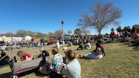 Crowd of people sitting on grass watching Taiko drum at Phoenix Japanese Matsuri 動画素材 336697774