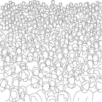 Crowd people in a stadium illustration vector hand drawn with black lines Stock Illustration