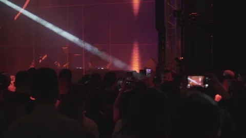 Crowd Of People Stand and Dance in Night Club Stock Footage 126358750
