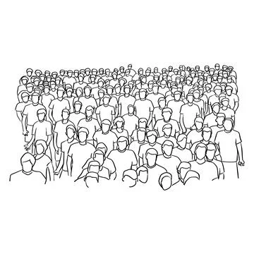 Crowd of people standing vector illustration sketch doodle hand drawn with bl Stock Illustration