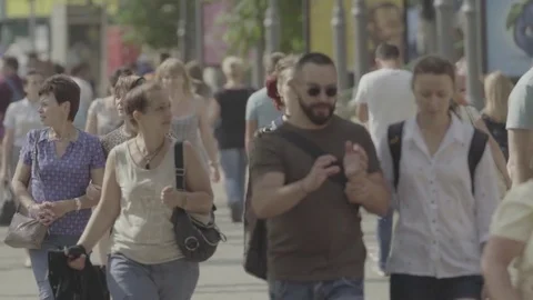Crowd of people on the streets of the city. Slow motion. Stock Footage