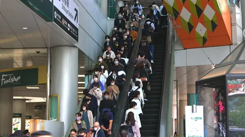 Crowd of people take elevator at Shibuya Mark City in Shibuya, Tokyo, Japan. Stock Footage 205071928