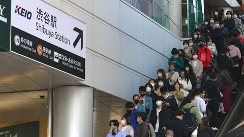 Crowd of people take elevator at Shibuya Mark City in Shibuya, Tokyo, Japan. Stock Footage 207802307
